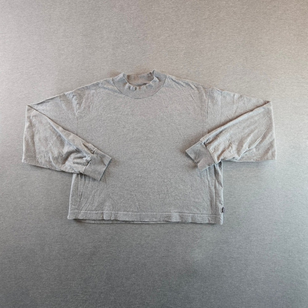 Tna Long Sleeve T-Shirt Womens Medium Grey Mock Neck Relaxed Cotton Crop Boxy